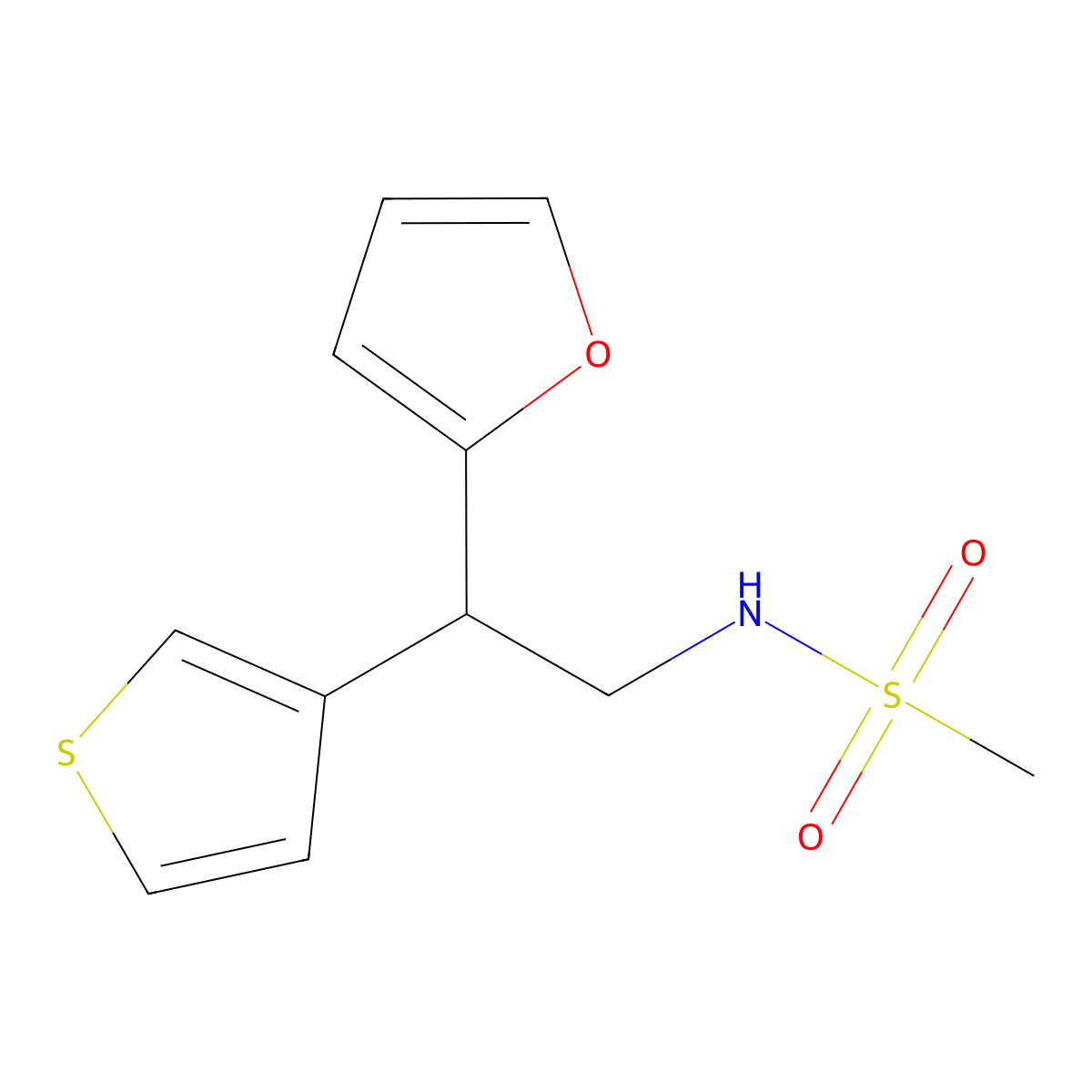 N-(2-(furan-2-yl)-2-(thiophen-3-yl)ethyl)methanesulfonamide molecular structure, CAS 2097912-62-2