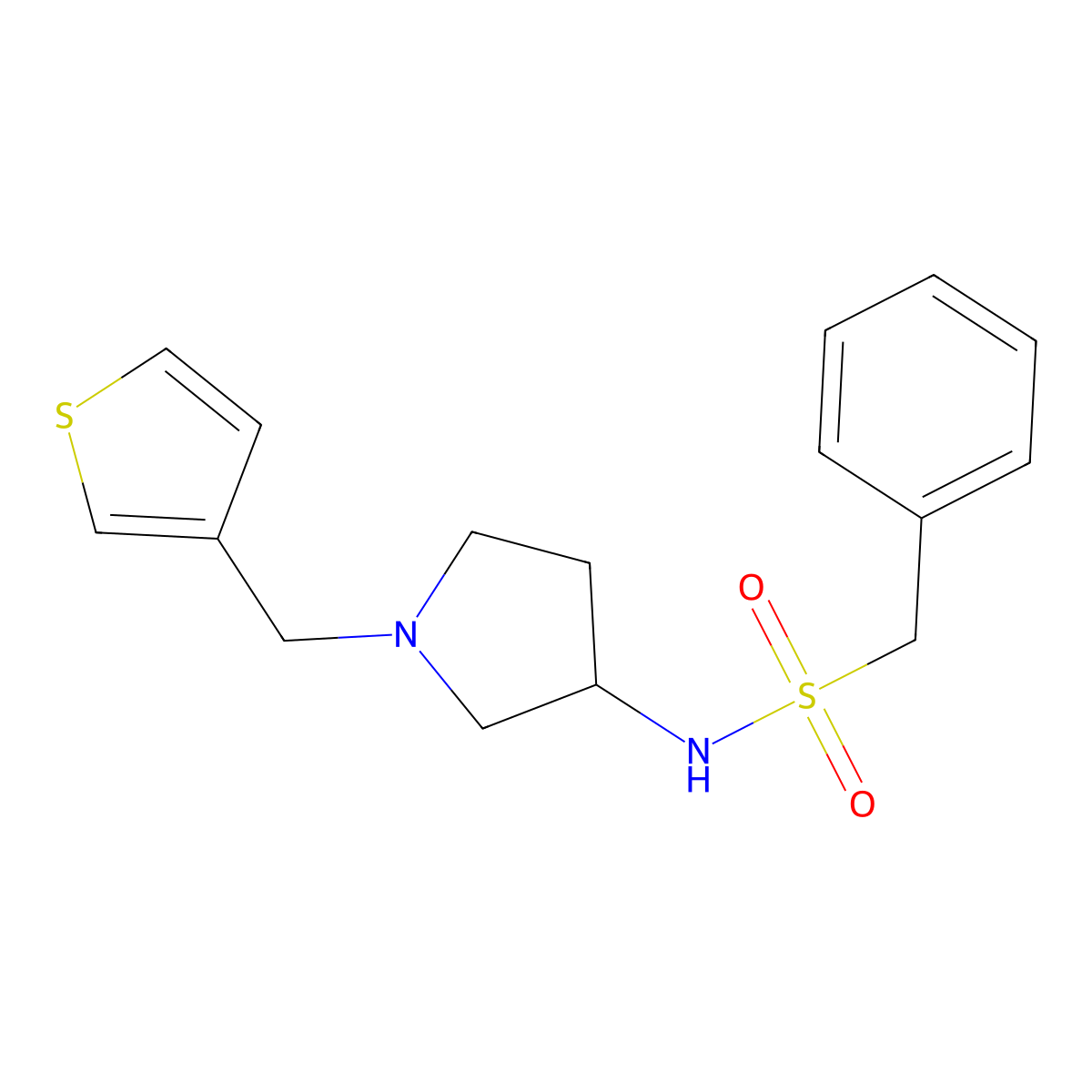 1-phenyl-N-{1-[(thiophen-3-yl)methyl]pyrrolidin-3-yl}methanesulfonamide molecular structure, CAS 2097912-68-8