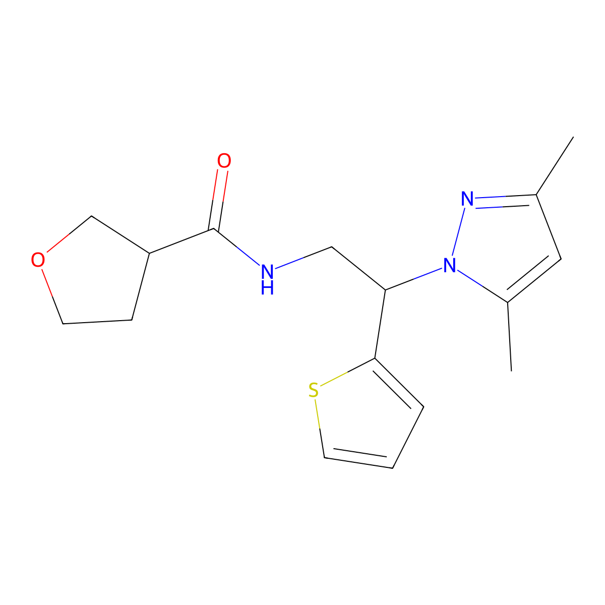 N-(2-(3,5-dimethyl-1H-pyrazol-1-yl)-2-(thiophen-2-yl)ethyl)tetrahydrofuran-3-carboxamide molecular structure, CAS 2097912-70-2