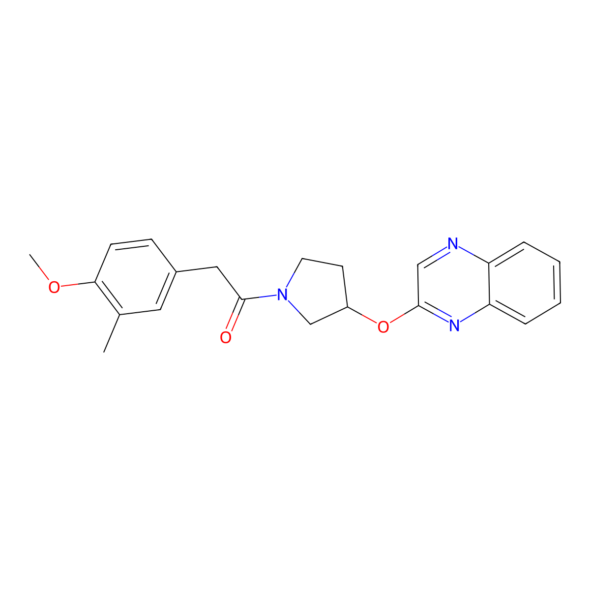 2-(4-Methoxy-3-methylphenyl)-1-[3-(quinoxalin-2-yloxy)pyrrolidin-1-yl]ethan-1-one molecular structure, CAS 2097912-71-3