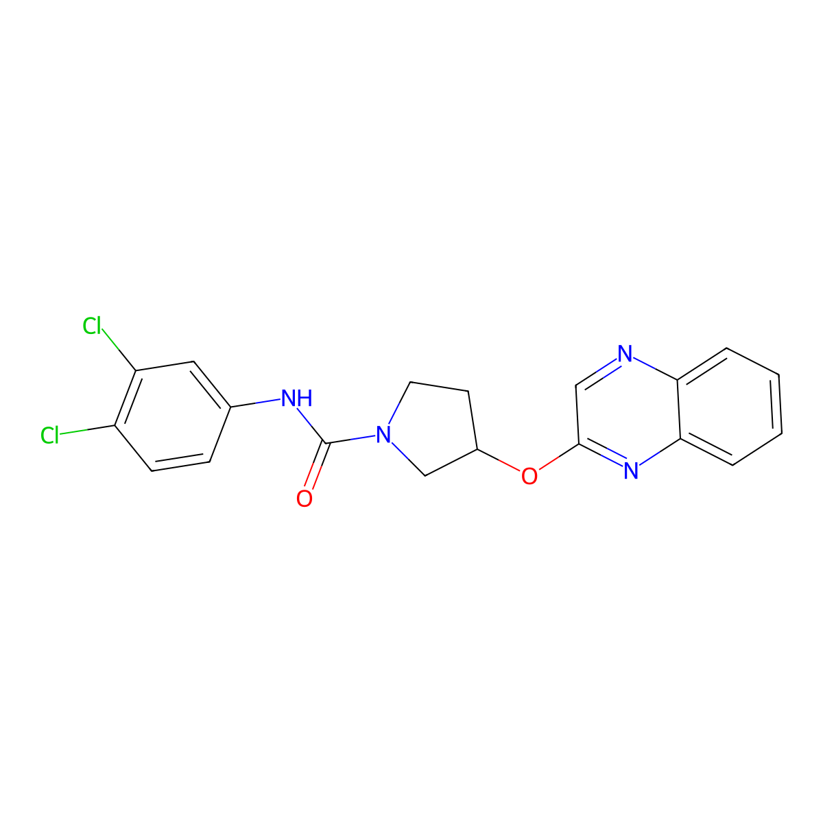 N-(3,4-dichlorophenyl)-3-(quinoxalin-2-yloxy)pyrrolidine-1-carboxamide molecular structure, CAS 2097912-82-6