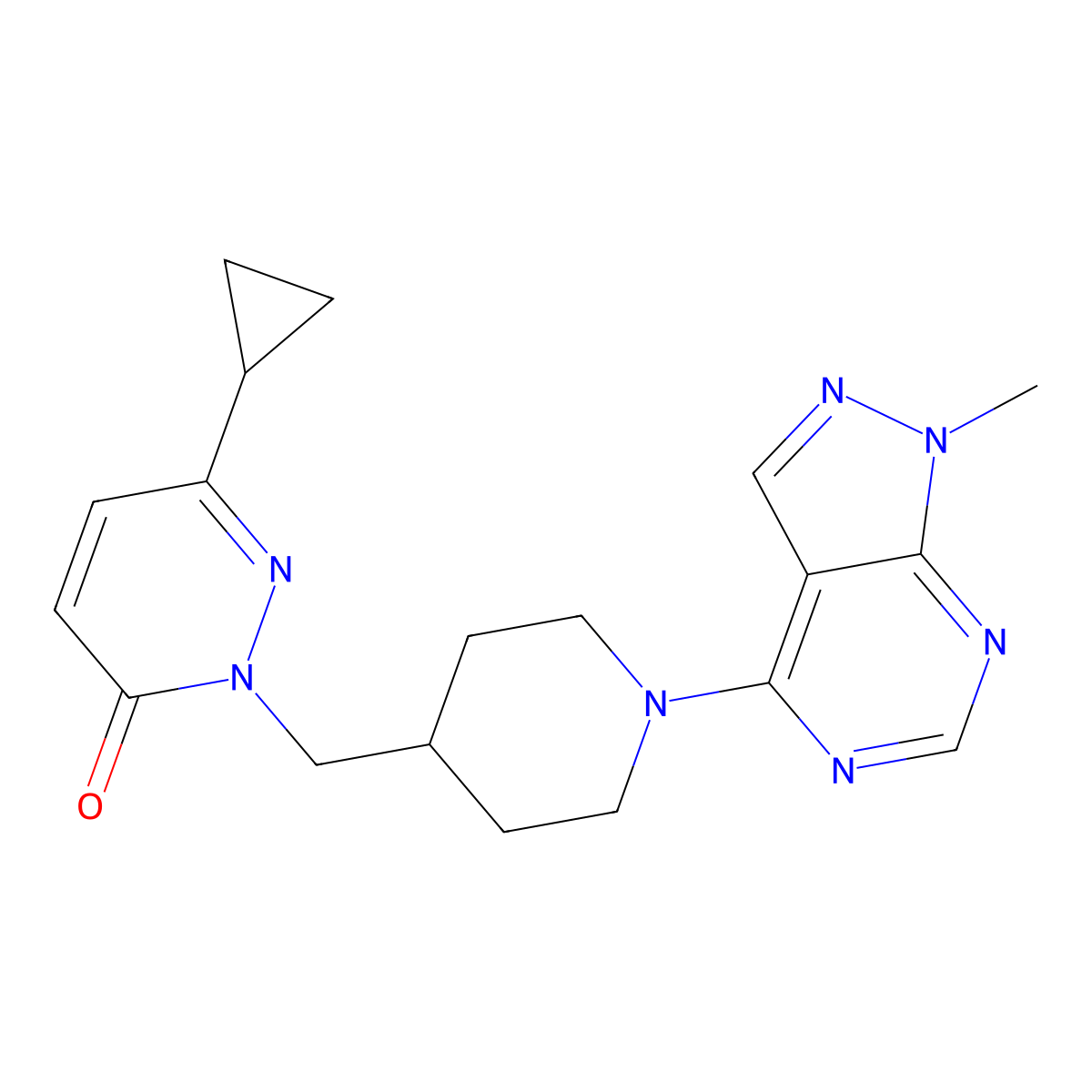 6-cyclopropyl-2-[(1-{1-methyl-1H-pyrazolo[3,4-d]pyrimidin-4-yl}piperidin-4-yl)methyl]-2,3-dihydropyridazin-3-one molecular structure, CAS 2097912-83-7