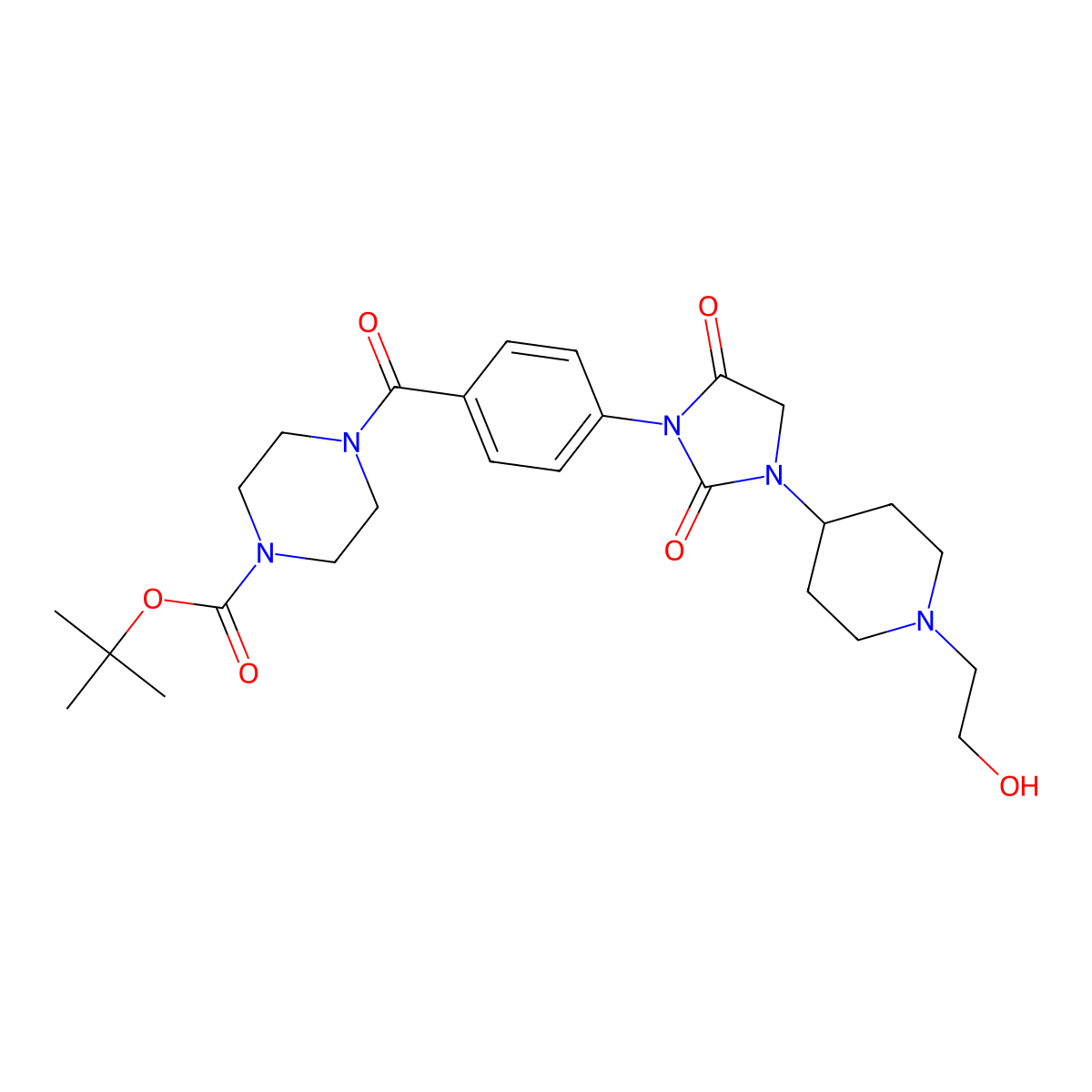 Tert-butyl 4-(4-{3-[1-(2-hydroxyethyl)piperidin-4-yl]-2,5-dioxoimidazolidin-1-yl}benzoyl)piperazine-1-carboxylate molecular structure, CAS 2097912-86-0