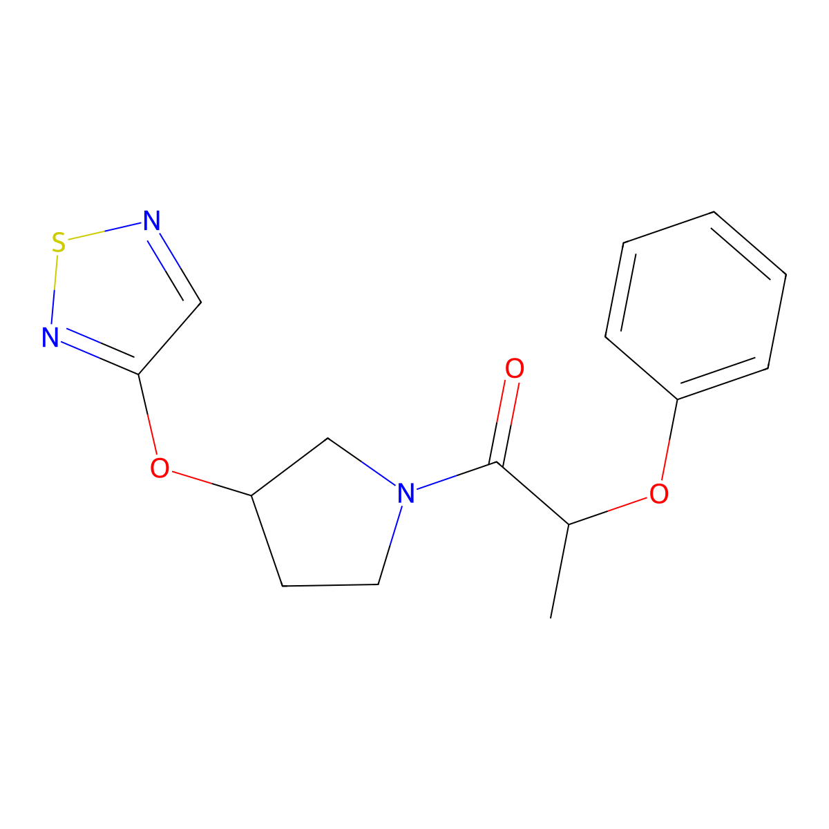 2-Phenoxy-1-[3-(1,2,5-thiadiazol-3-yloxy)pyrrolidin-1-yl]propan-1-one molecular structure, CAS 2097912-91-7
