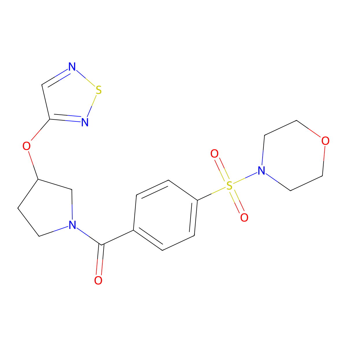 4-{4-[3-(1,2,5-Thiadiazol-3-yloxy)pyrrolidine-1-carbonyl]benzenesulfonyl}morpholine molecular structure, CAS 2097912-93-9