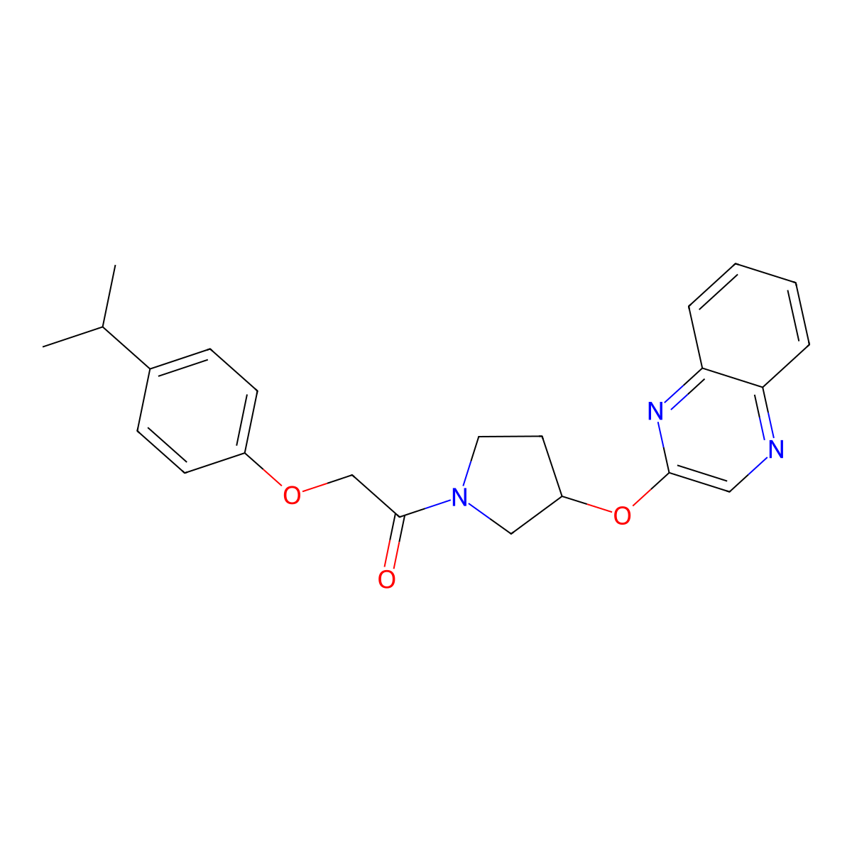 2-[4-(Propan-2-yl)phenoxy]-1-[3-(quinoxalin-2-yloxy)pyrrolidin-1-yl]ethan-1-one molecular structure, CAS 2097912-94-0