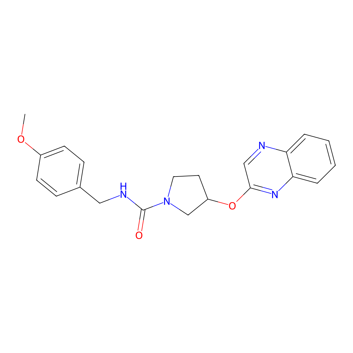 N-[(4-methoxyphenyl)methyl]-3-(quinoxalin-2-yloxy)pyrrolidine-1-carboxamide molecular structure, CAS 2097912-95-1