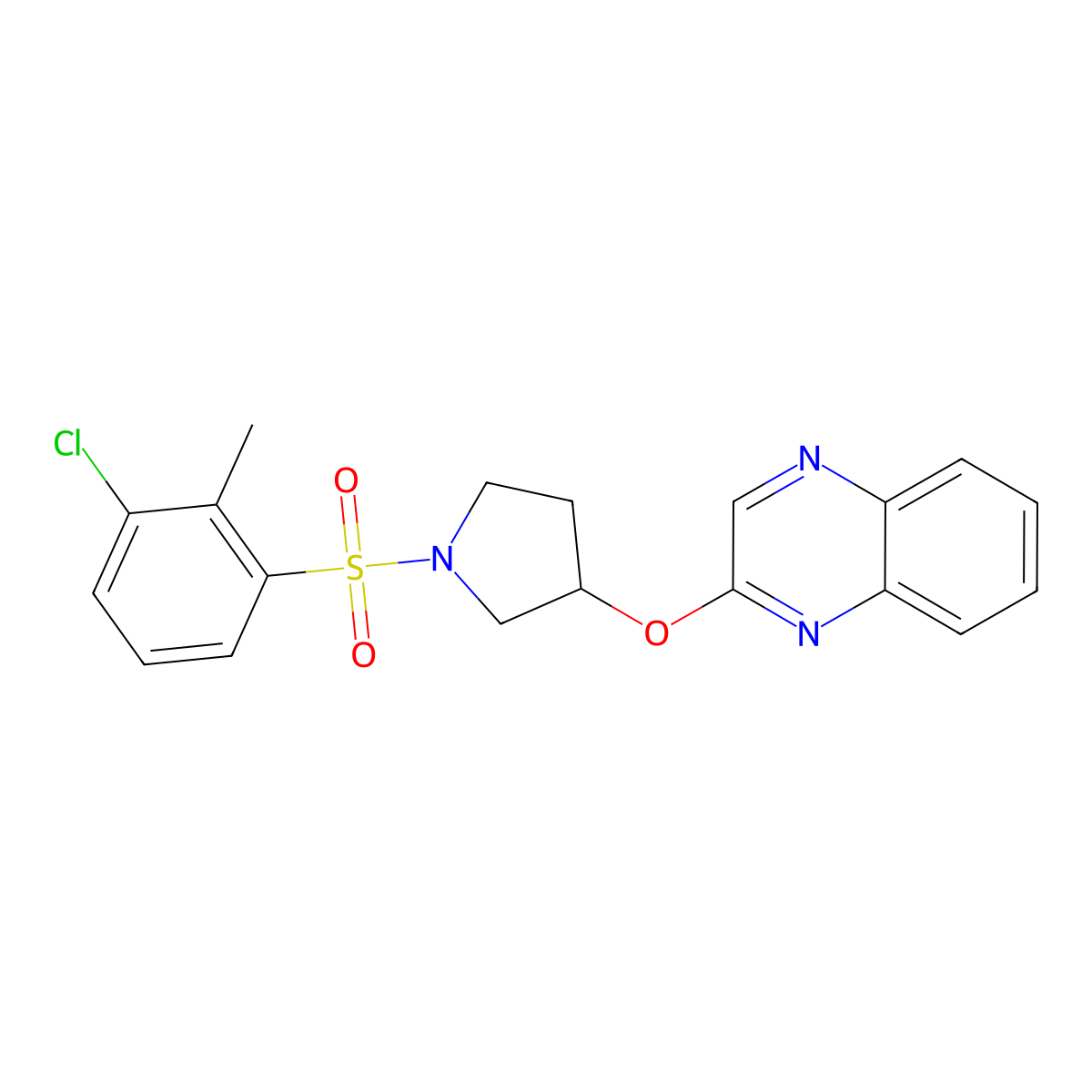 2-{[1-(3-Chloro-2-methylbenzenesulfonyl)pyrrolidin-3-yl]oxy}quinoxaline molecular structure, CAS 2097913-01-2
