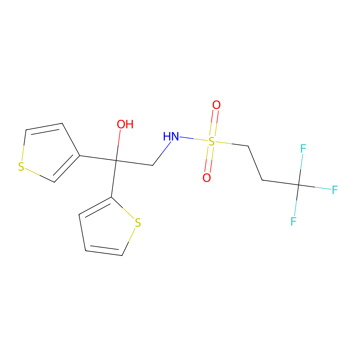 3,3,3-trifluoro-N-(2-hydroxy-2-(thiophen-2-yl)-2-(thiophen-3-yl)ethyl)propane-1-sulfonamide molecular structure, CAS 2097913-04-5
