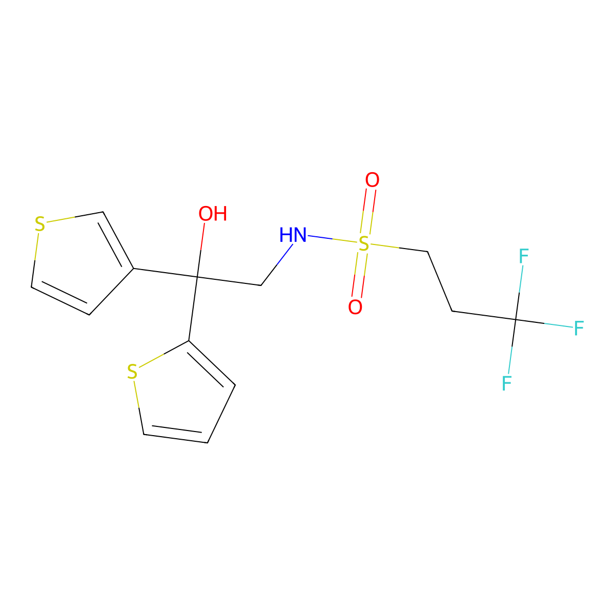 3,3,3-trifluoro-N-(2-hydroxy-2-(thiophen-2-yl)-2-(thiophen-3-yl)ethyl)propane-1-sulfonamide molecular structure, CAS 2097913-04-5