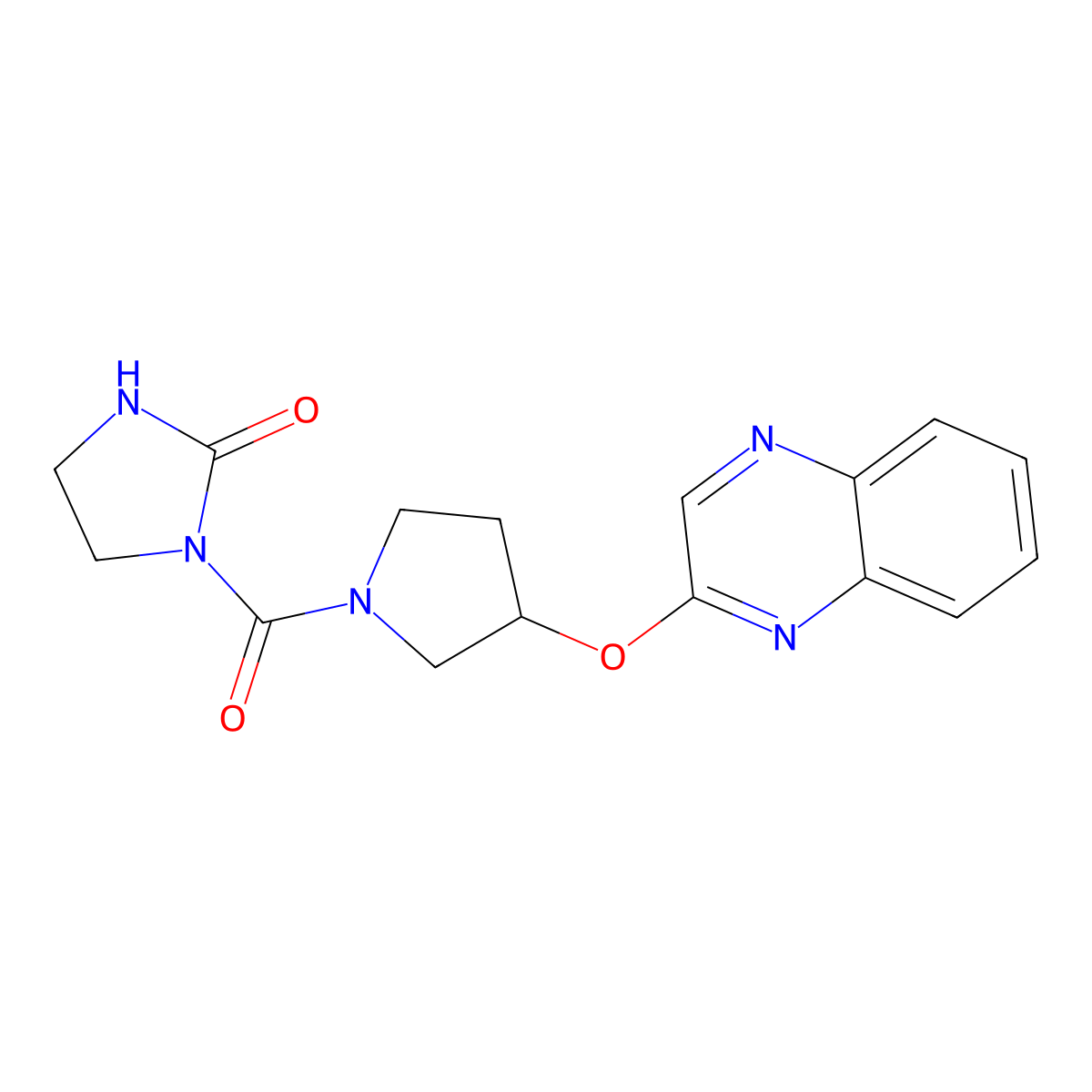 1-[3-(Quinoxalin-2-yloxy)pyrrolidine-1-carbonyl]imidazolidin-2-one molecular structure, CAS 2097913-08-9