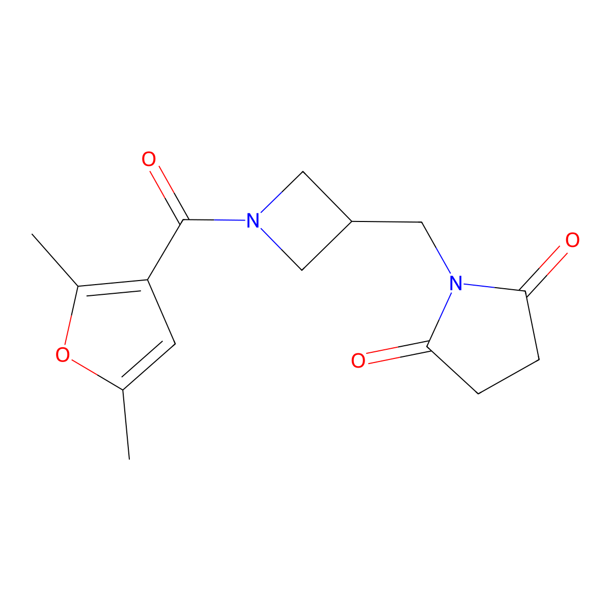 1-{[1-(2,5-Dimethylfuran-3-carbonyl)azetidin-3-yl]methyl}pyrrolidine-2,5-dione molecular structure, CAS 2097913-10-3