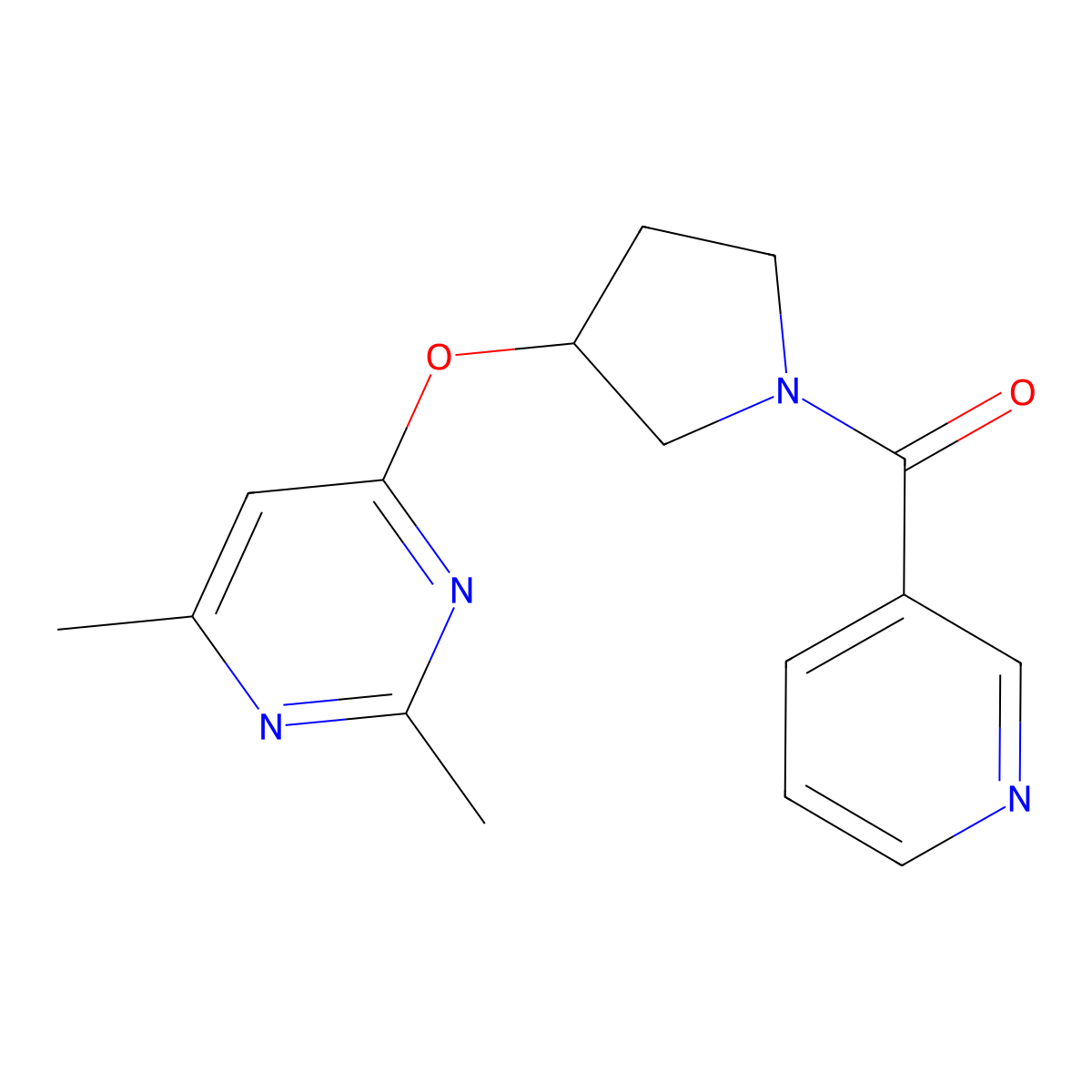 2,4-Dimethyl-6-{[1-(pyridine-3-carbonyl)pyrrolidin-3-yl]oxy}pyrimidine molecular structure, CAS 2097913-13-6