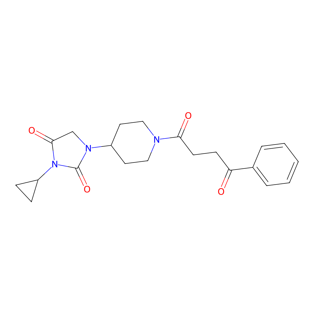 3-Cyclopropyl-1-[1-(4-oxo-4-phenylbutanoyl)piperidin-4-yl]imidazolidine-2,4-dione molecular structure, CAS 2097913-14-7