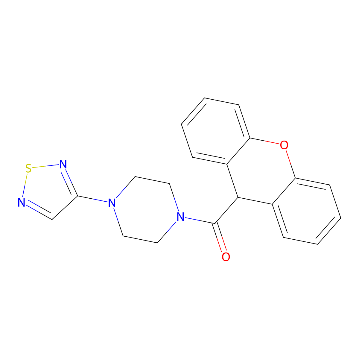 1-(1,2,5-thiadiazol-3-yl)-4-(9H-xanthene-9-carbonyl)piperazine molecular structure, CAS 2097913-19-2