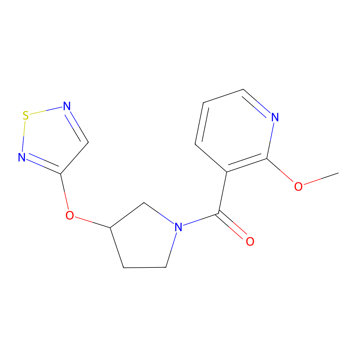 2-Methoxy-3-[3-(1,2,5-thiadiazol-3-yloxy)pyrrolidine-1-carbonyl]pyridine molecular structure, CAS 2097913-20-5