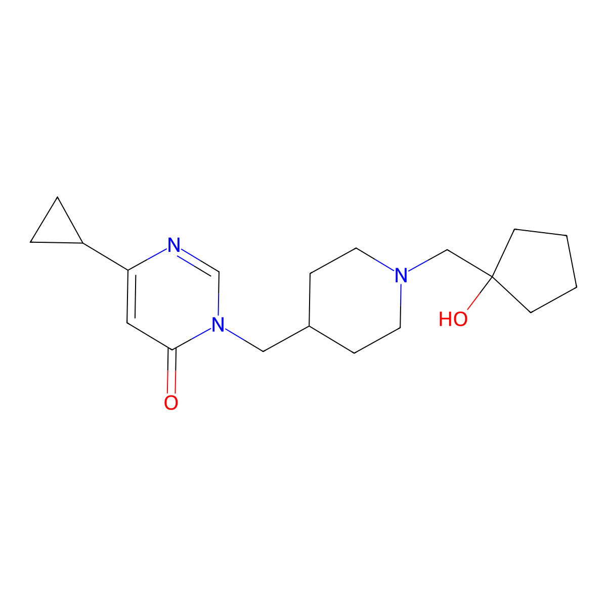 6-Cyclopropyl-3-({1-[(1-hydroxycyclopentyl)methyl]piperidin-4-yl}methyl)-3,4-dihydropyrimidin-4-one molecular structure, CAS 2097913-22-7