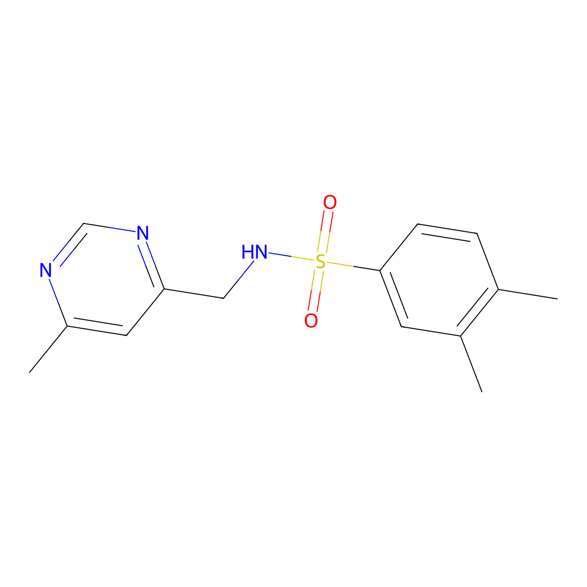 3,4-dimethyl-N-((6-methylpyrimidin-4-yl)methyl)benzenesulfonamide molecular structure, CAS 2097913-24-9