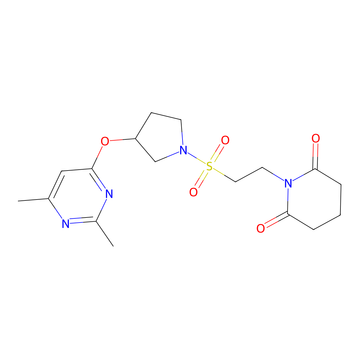 1-[2-({3-[(2,6-Dimethylpyrimidin-4-yl)oxy]pyrrolidin-1-yl}sulfonyl)ethyl]piperidine-2,6-dione molecular structure, CAS 2097913-25-0