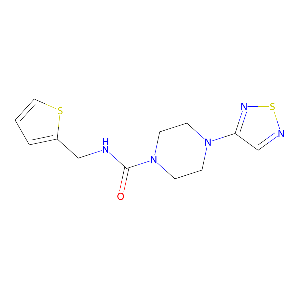 4-(1,2,5-thiadiazol-3-yl)-N-[(thiophen-2-yl)methyl]piperazine-1-carboxamide molecular structure, CAS 2097913-26-1