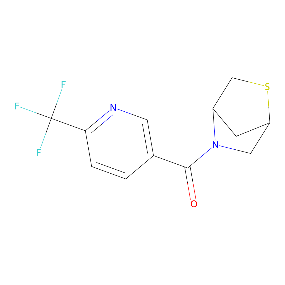 2-Thia-5-azabicyclo[2.2.1]heptan-5-yl(6-(trifluoromethyl)pyridin-3-yl)methanone molecular structure, CAS 2097913-38-5