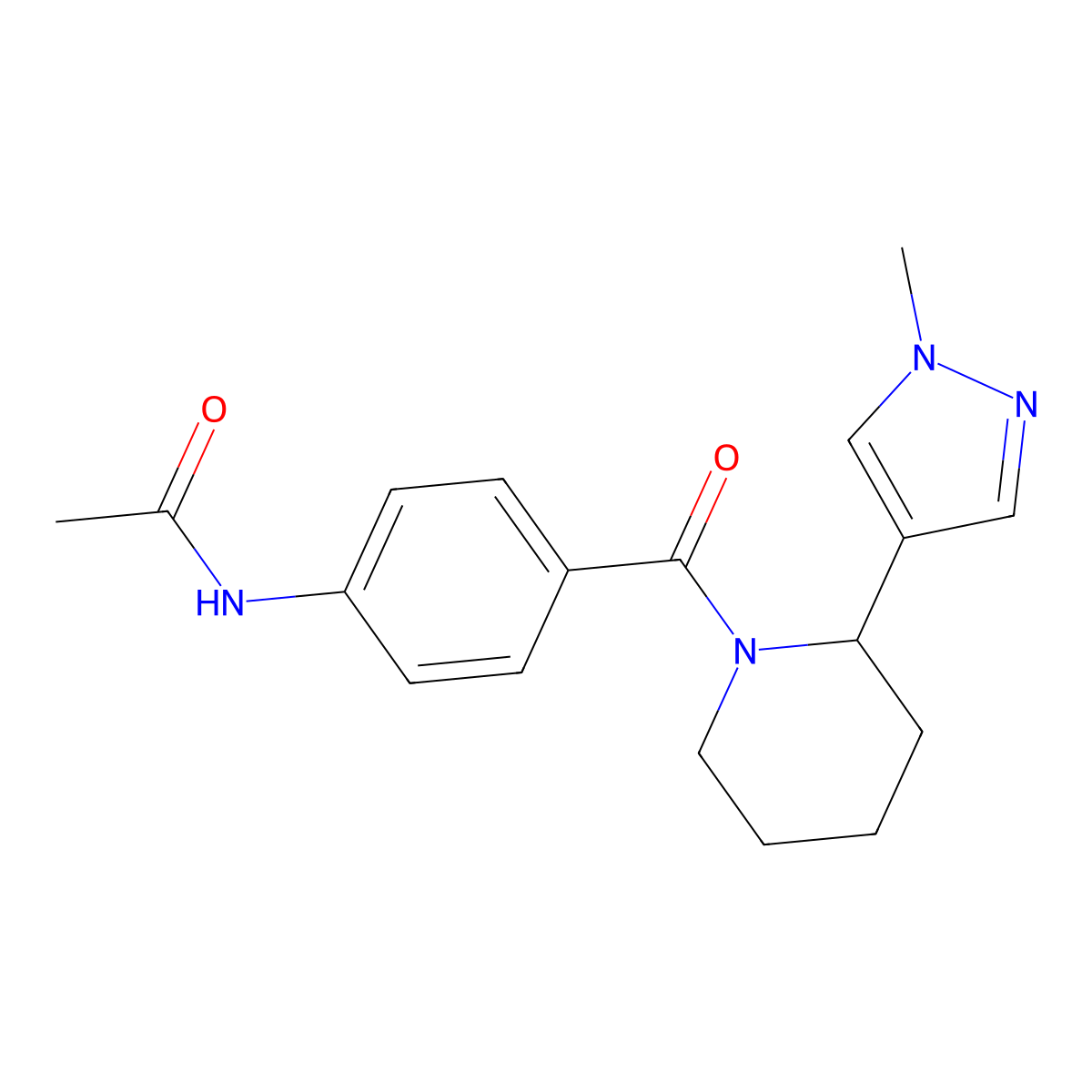 N-{4-[2-(1-methyl-1H-pyrazol-4-yl)piperidine-1-carbonyl]phenyl}acetamide molecular structure, CAS 2097913-45-4