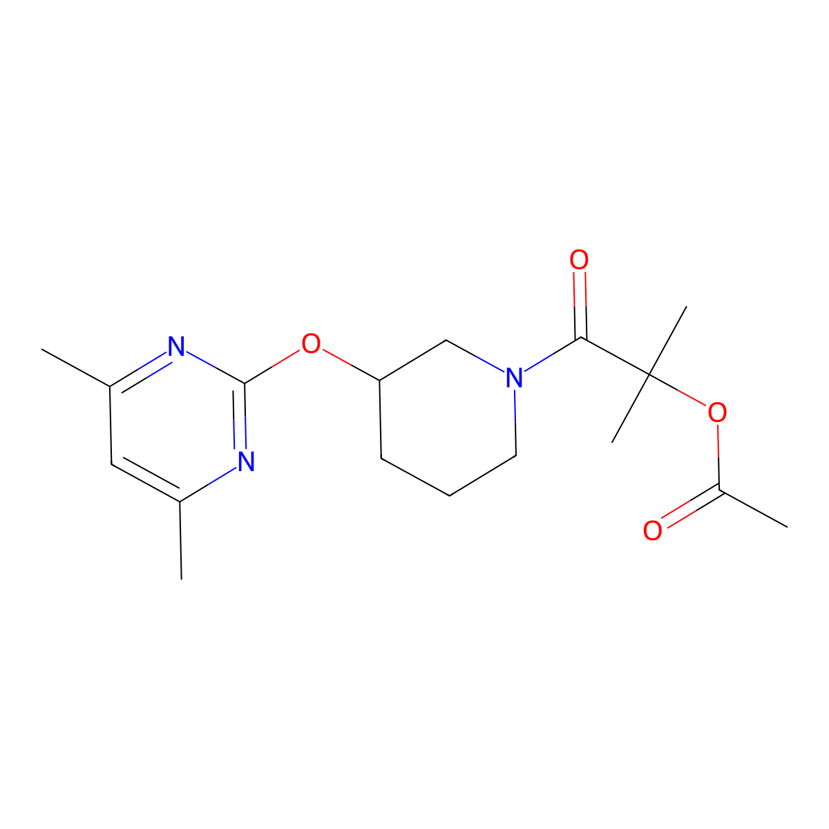 1-(3-((4,6-Dimethylpyrimidin-2-yl)oxy)piperidin-1-yl)-2-methyl-1-oxopropan-2-yl acetate molecular structure, CAS 2097913-47-6