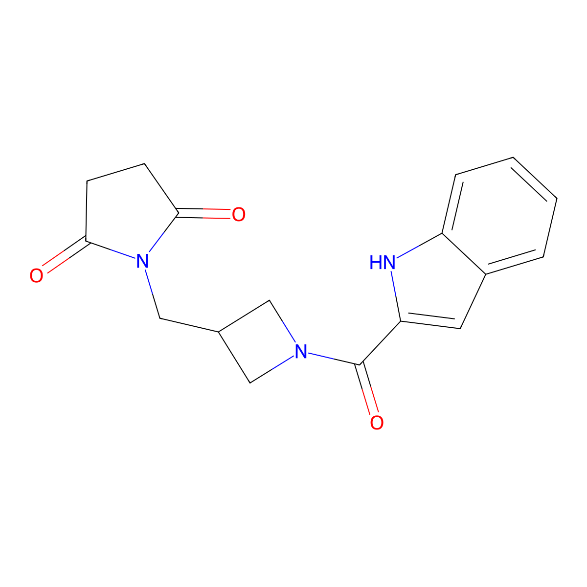 1-{[1-(1H-indole-2-carbonyl)azetidin-3-yl]methyl}pyrrolidine-2,5-dione molecular structure, CAS 2097913-48-7