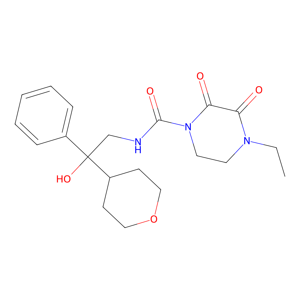 4-ethyl-N-[2-hydroxy-2-(oxan-4-yl)-2-phenylethyl]-2,3-dioxopiperazine-1-carboxamide molecular structure, CAS 2097913-55-6