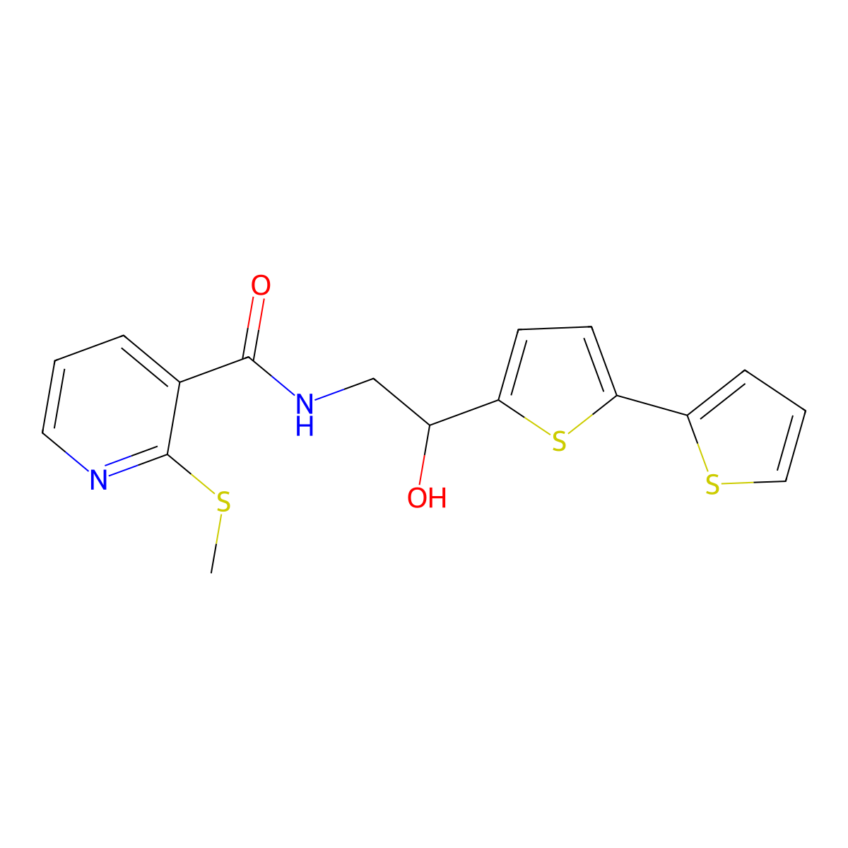 N-(2-{[2,2'-bithiophene]-5-yl}-2-hydroxyethyl)-2-(methylsulfanyl)pyridine-3-carboxamide molecular structure, CAS 2097913-58-9