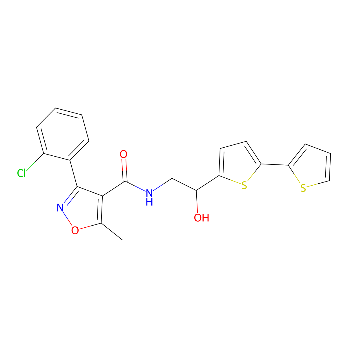 N-(2-{[2,2'-bithiophene]-5-yl}-2-hydroxyethyl)-3-(2-chlorophenyl)-5-methyl-1,2-oxazole-4-carboxamide molecular structure, CAS 2097913-66-9