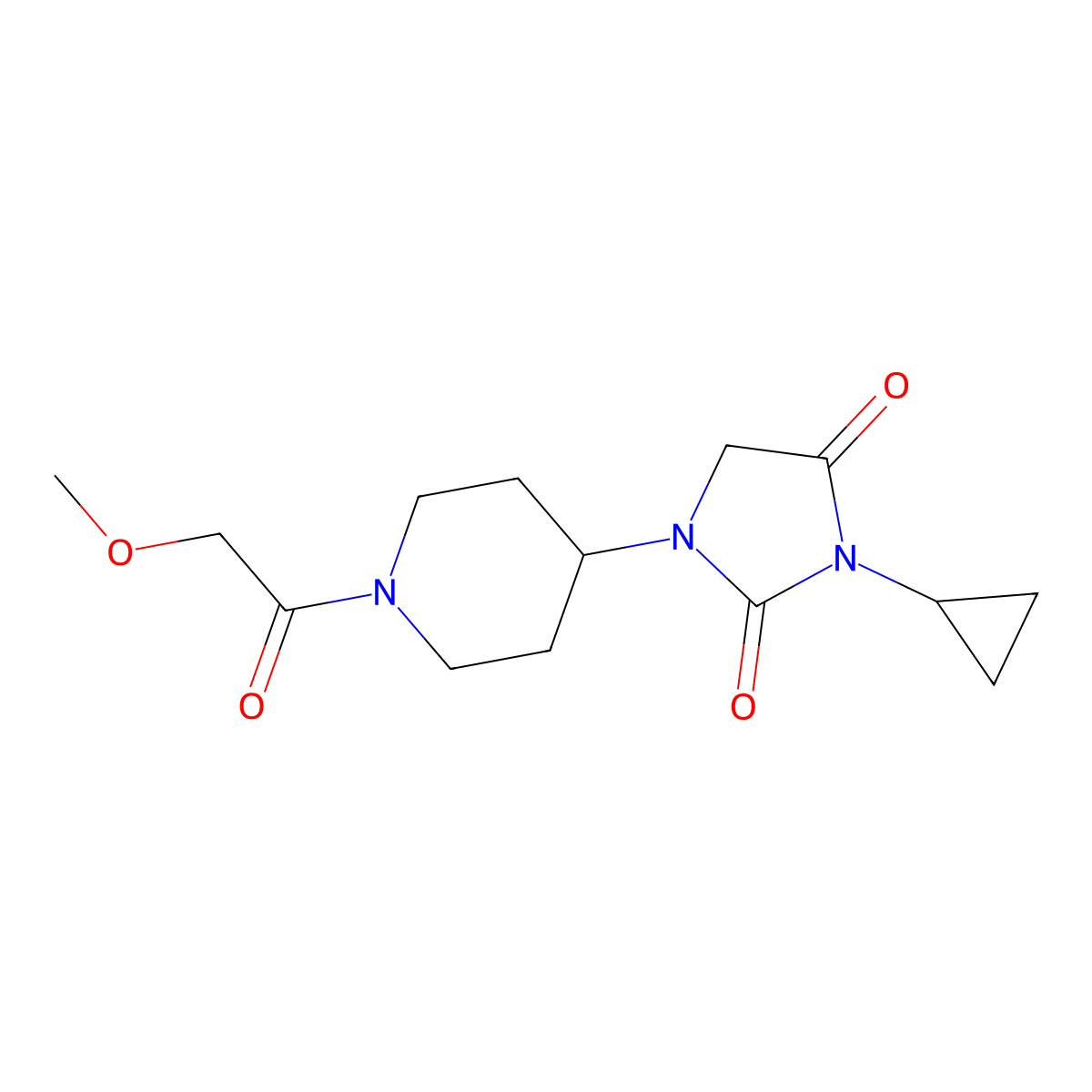3-Cyclopropyl-1-[1-(2-methoxyacetyl)piperidin-4-yl]imidazolidine-2,4-dione molecular structure, CAS 2097913-68-1