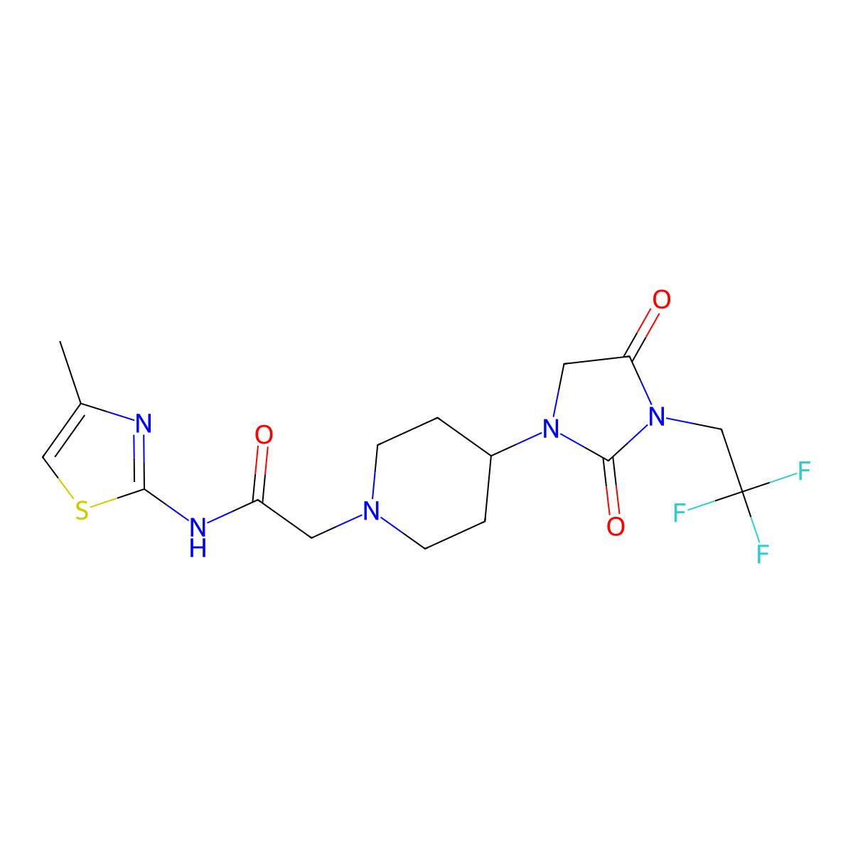 2-{4-[2,4-dioxo-3-(2,2,2-trifluoroethyl)imidazolidin-1-yl]piperidin-1-yl}-N-(4-methyl-1,3-thiazol-2-yl)acetamide molecular structure, CAS 2097913-73-8