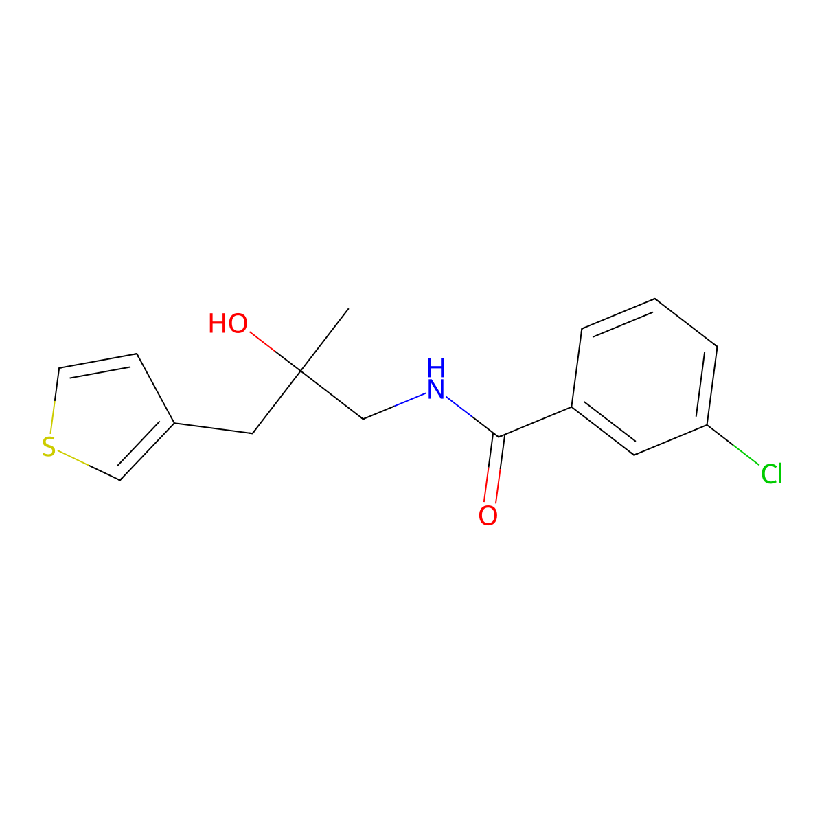 3-chloro-N-{2-hydroxy-2-[(thiophen-3-yl)methyl]propyl}benzamide molecular structure, CAS 2097913-76-1