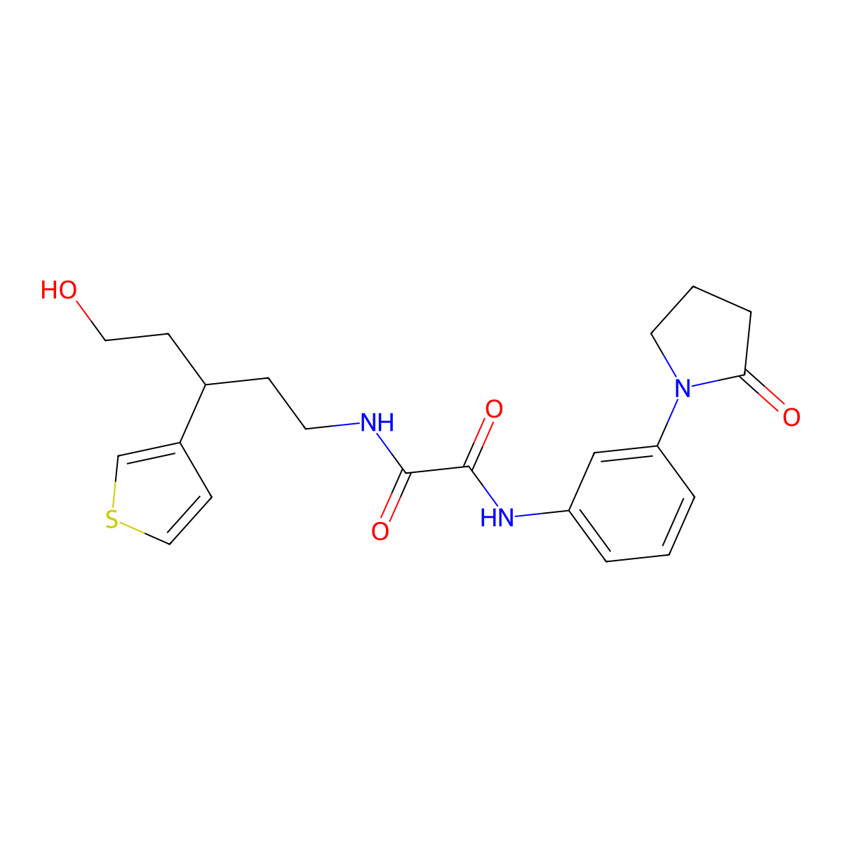 N-[5-hydroxy-3-(thiophen-3-yl)pentyl]-N'-[3-(2-oxopyrrolidin-1-yl)phenyl]ethanediamide molecular structure, CAS 2097913-77-2