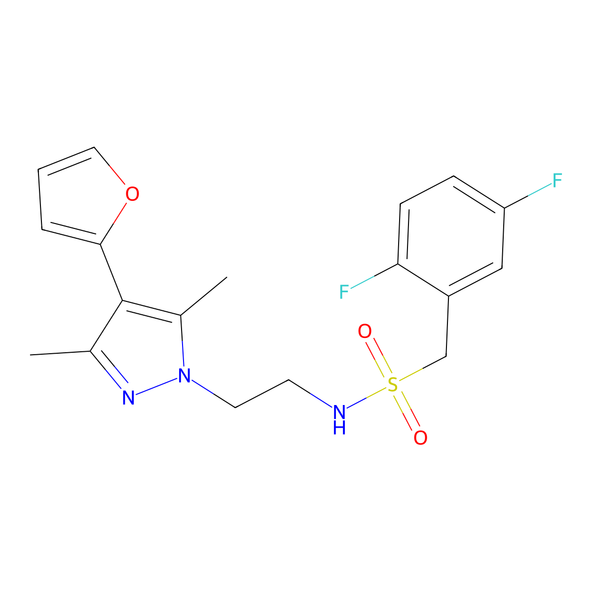 1-(2,5-difluorophenyl)-N-{2-[4-(furan-2-yl)-3,5-dimethyl-1H-pyrazol-1-yl]ethyl}methanesulfonamide molecular structure, CAS 2097913-82-9