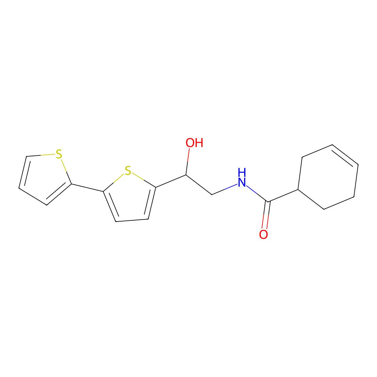 N-(2-{[2,2'-bithiophene]-5-yl}-2-hydroxyethyl)cyclohex-3-ene-1-carboxamide molecular structure, CAS 2097913-87-4