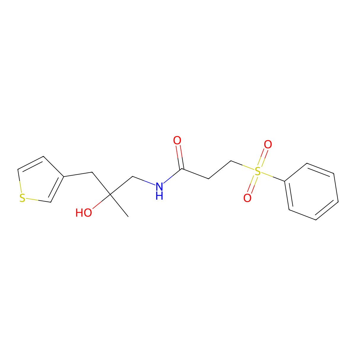 3-(benzenesulfonyl)-N-{2-hydroxy-2-[(thiophen-3-yl)methyl]propyl}propanamide molecular structure, CAS 2097913-92-1
