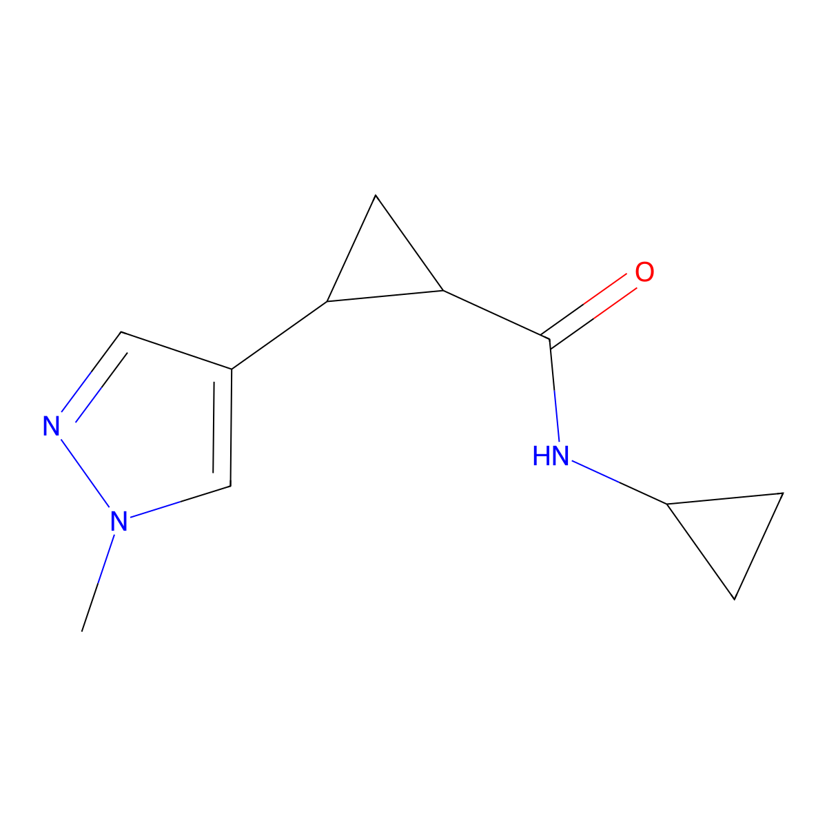 N-cyclopropyl-2-(1-methyl-1H-pyrazol-4-yl)cyclopropane-1-carboxamide molecular structure, CAS 2097913-95-4