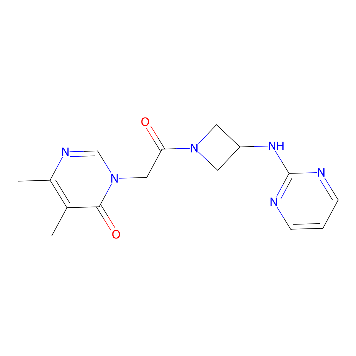 5,6-dimethyl-3-(2-oxo-2-(3-(pyrimidin-2-ylamino)azetidin-1-yl)ethyl)pyrimidin-4(3H)-one molecular structure, CAS 2097913-98-7
