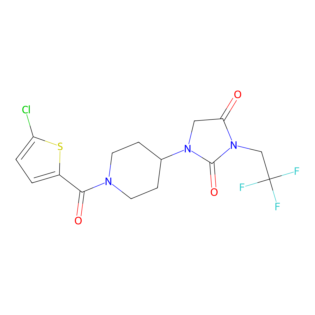 1-[1-(5-Chlorothiophene-2-carbonyl)piperidin-4-yl]-3-(2,2,2-trifluoroethyl)imidazolidine-2,4-dione molecular structure, CAS 2097914-19-5
