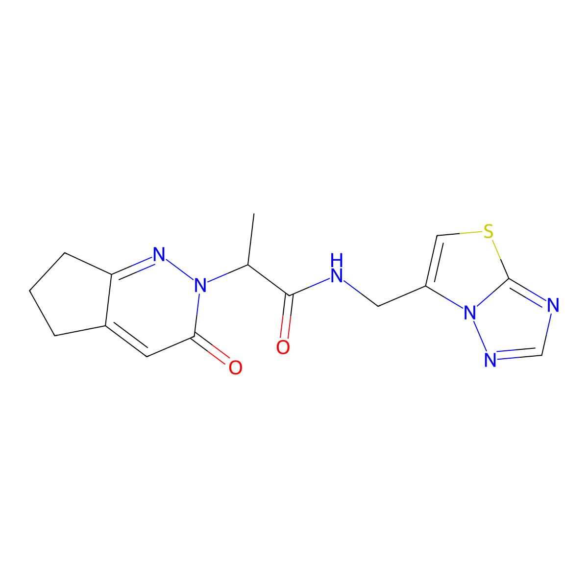 2-(3-oxo-3,5,6,7-tetrahydro-2H-cyclopenta[c]pyridazin-2-yl)-N-(thiazolo[3,2-b][1,2,4]triazol-6-ylmethyl)propanamide molecular structure, CAS 2097914-21-9