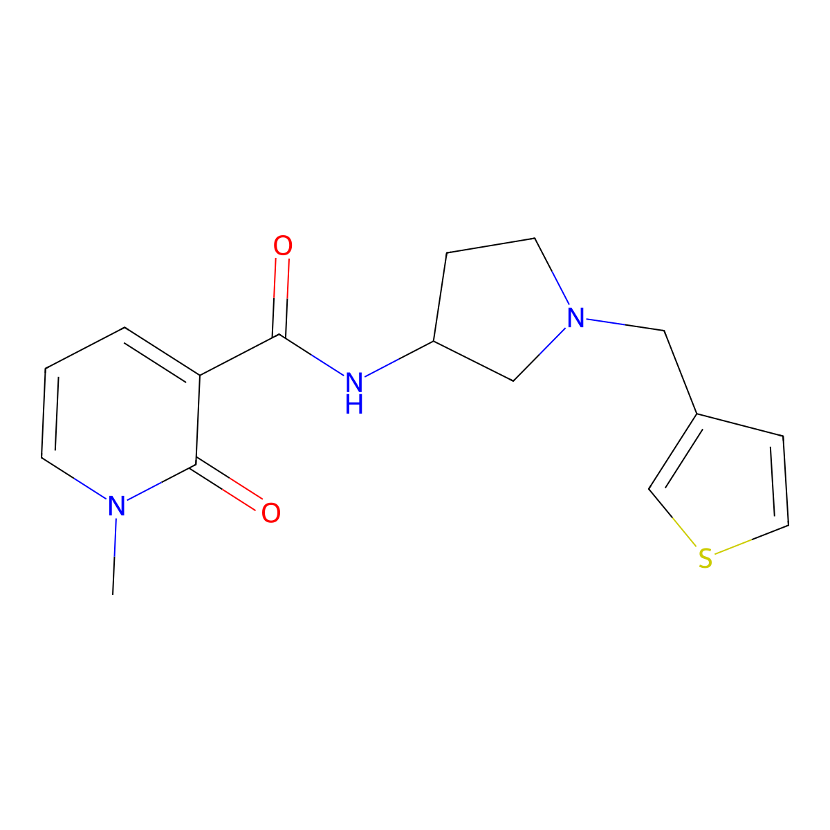 1-methyl-2-oxo-N-{1-[(thiophen-3-yl)methyl]pyrrolidin-3-yl}-1,2-dihydropyridine-3-carboxamide molecular structure, CAS 2097914-22-0