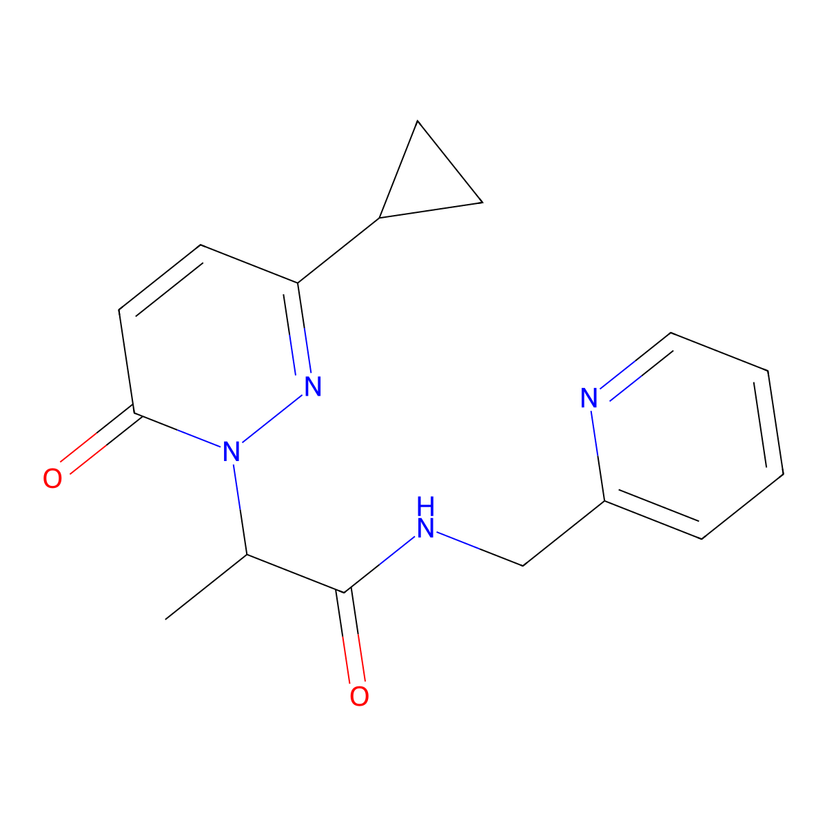 2-(3-cyclopropyl-6-oxopyridazin-1(6H)-yl)-N-(pyridin-2-ylmethyl)propanamide molecular structure, CAS 2097914-23-1