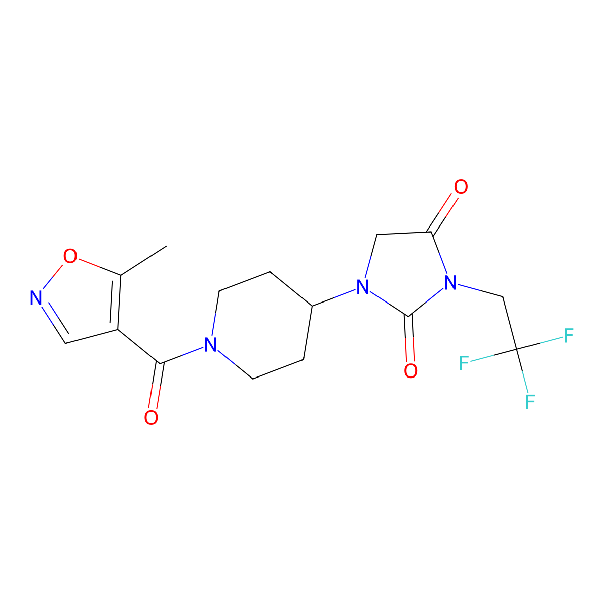 1-[1-(5-Methyl-1,2-oxazole-4-carbonyl)piperidin-4-yl]-3-(2,2,2-trifluoroethyl)imidazolidine-2,4-dione molecular structure, CAS 2097914-24-2