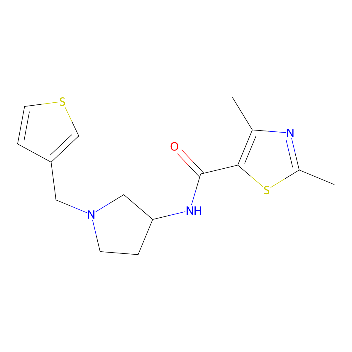 2,4-dimethyl-N-{1-[(thiophen-3-yl)methyl]pyrrolidin-3-yl}-1,3-thiazole-5-carboxamide molecular structure, CAS 2097914-28-6
