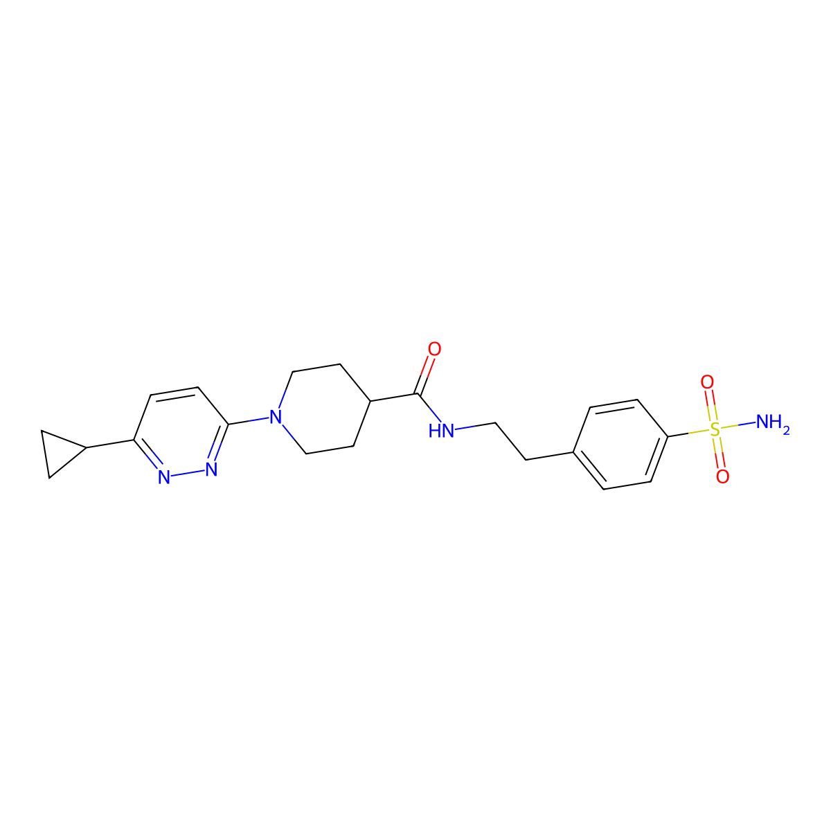 1-(6-cyclopropylpyridazin-3-yl)-N-[2-(4-sulfamoylphenyl)ethyl]piperidine-4-carboxamide molecular structure, CAS 2097914-30-0
