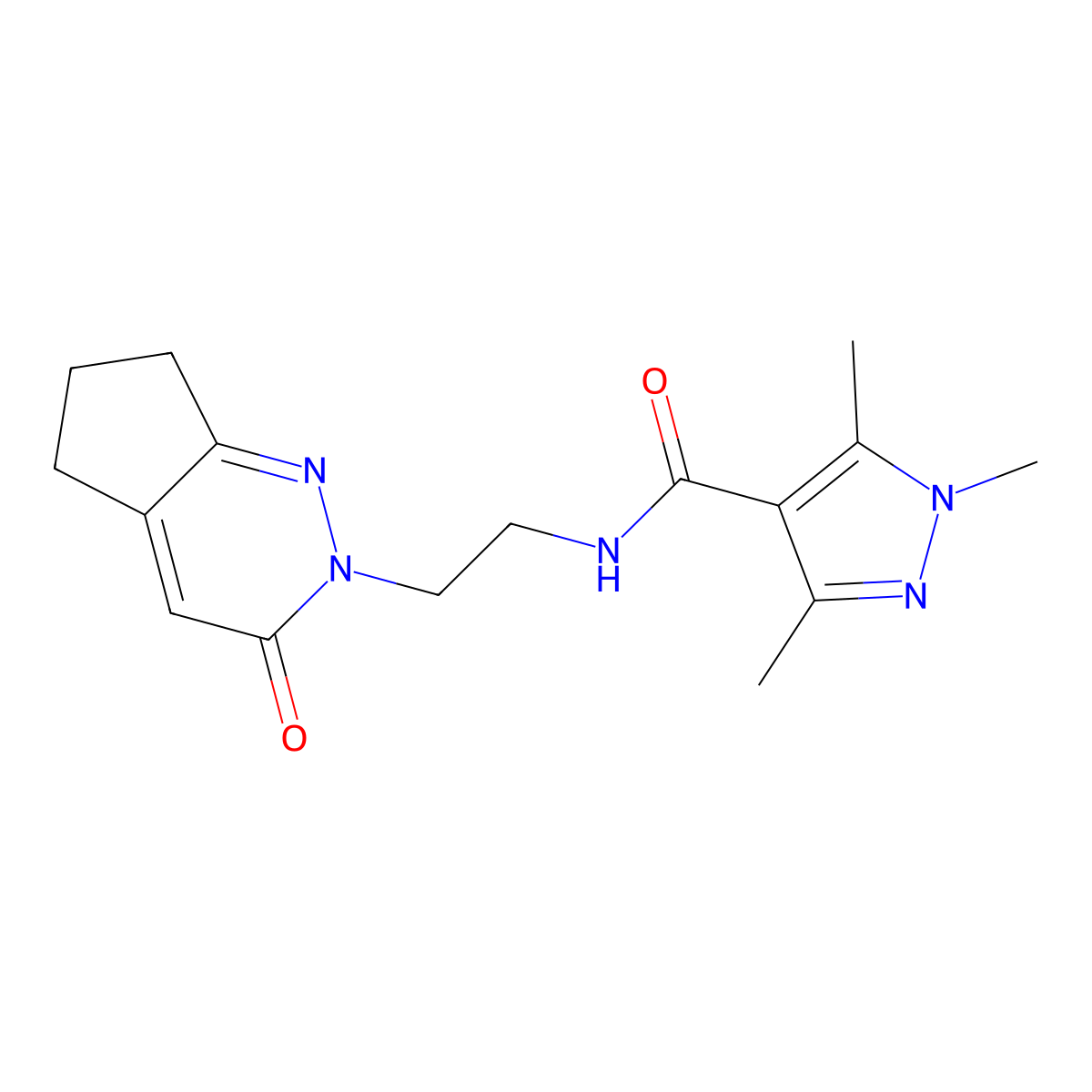 1,3,5-trimethyl-N-(2-(3-oxo-3,5,6,7-tetrahydro-2H-cyclopenta[c]pyridazin-2-yl)ethyl)-1H-pyrazole-4-carboxamide molecular structure, CAS 2097914-34-4