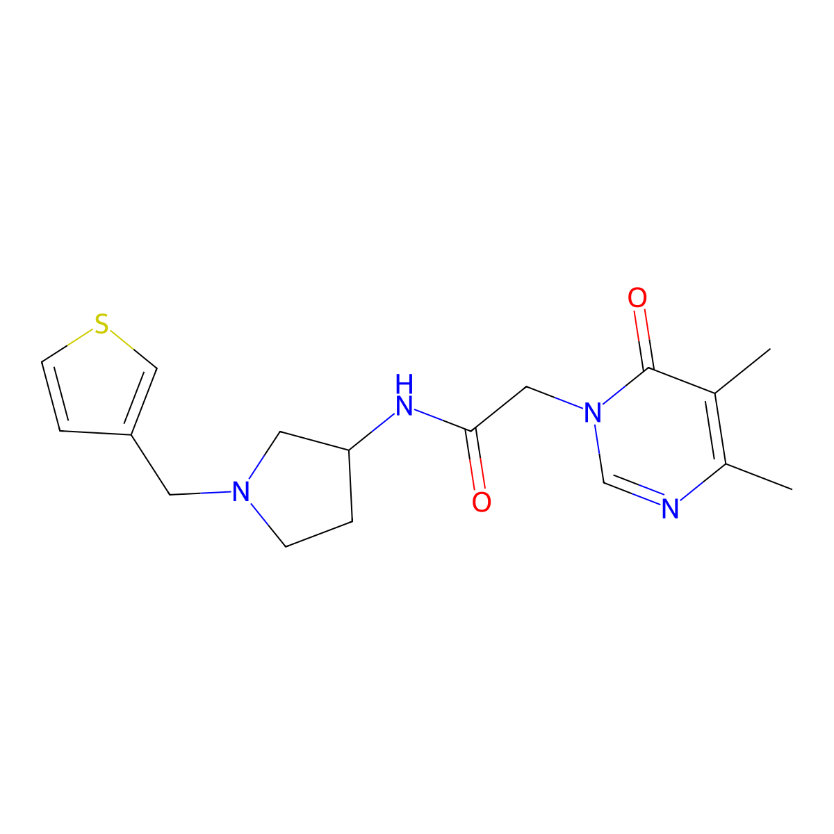 2-(4,5-dimethyl-6-oxo-1,6-dihydropyrimidin-1-yl)-N-{1-[(thiophen-3-yl)methyl]pyrrolidin-3-yl}acetamide molecular structure, CAS 2097914-38-8