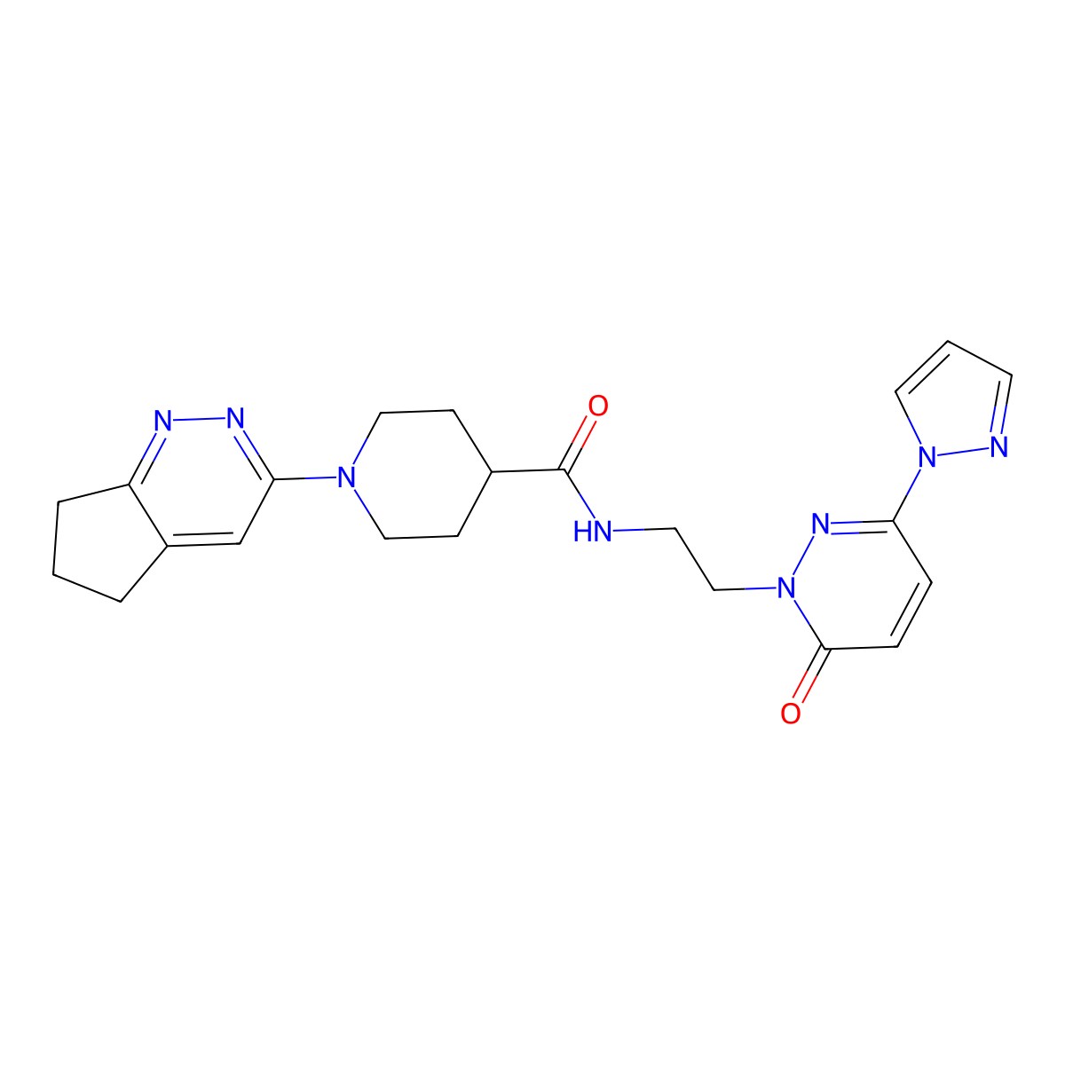 1-{5H,6H,7H-cyclopenta[c]pyridazin-3-yl}-N-{2-[6-oxo-3-(1H-pyrazol-1-yl)-1,6-dihydropyridazin-1-yl]ethyl}piperidine-4-carboxamide molecular structure, CAS 2097914-41-3